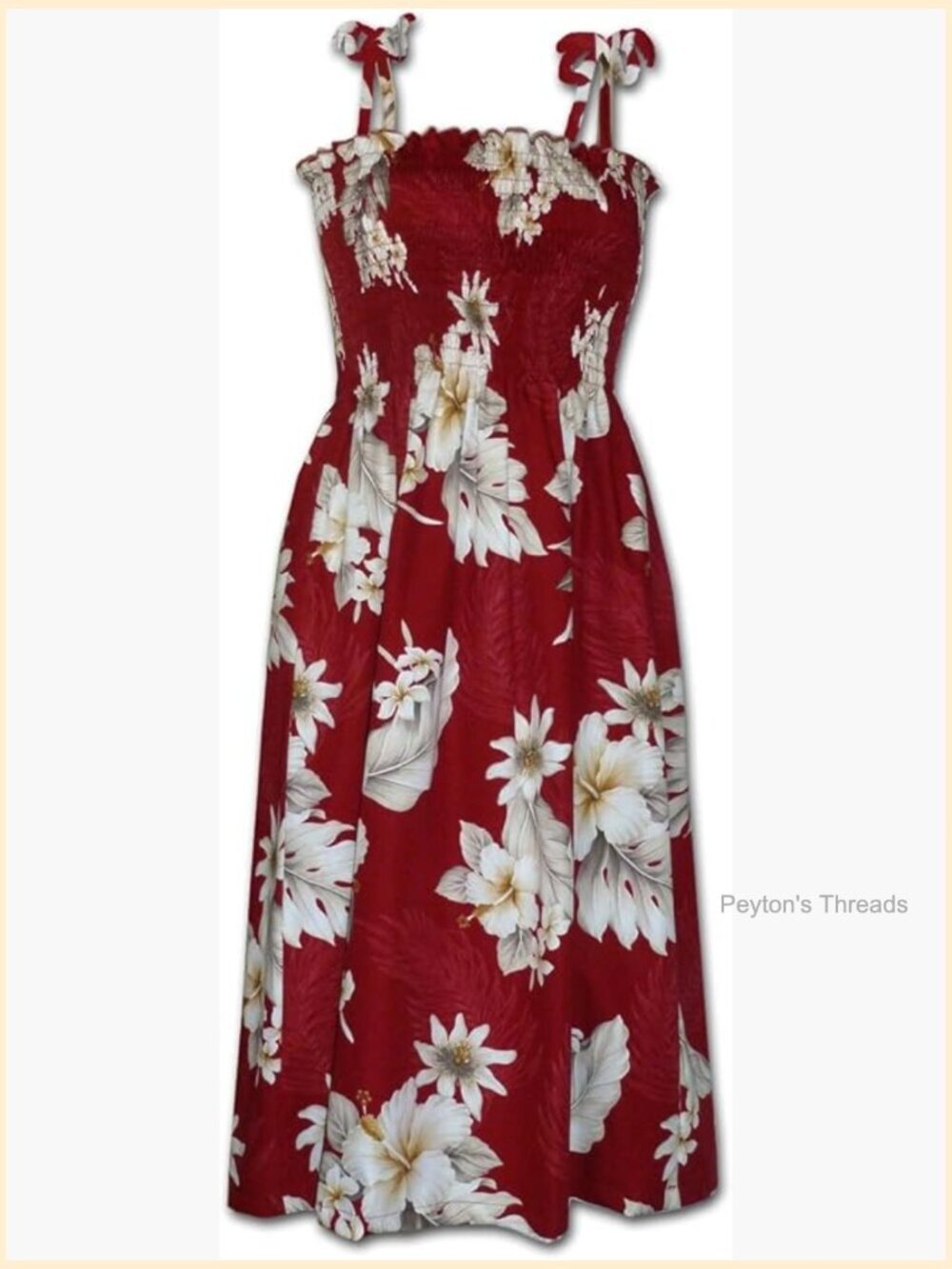 Hawaiian Tube Dress Hibiscus Blossom Elasticized Bodice Adjustable Tie Straps